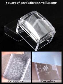 一套迷你方形硅胶美甲印花板 - 透明、红色和蓝色美甲印章，带刮刀 - 用于美甲模板印花和法式美甲。DIY美甲沙龙配件和美甲护理用品。 - 無色 - 查看 1