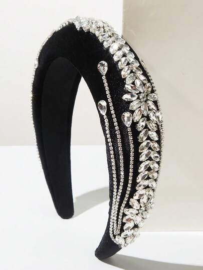 1pc Thick Velvet Padded High Crown Baroque Style Headband, Sparkling Gemstone Decor, Elegant For Formal Occasions, Versatile Hairband Diadema Hair Hoop