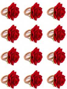 1-12pcs Handmade Lifelike Rose Napkin Rings, Suitable For Valentine's Day, Wedding, Banquet, Party, Thanksgiving, Christmas, Daily Use - Multicolor - View 14