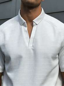 Áo thun nam dệt kim họa tiết, cổ chữ V, tay ngắn, khóa kéo nửa thân, kiểu dáng thường ngày, thích hợp đi làm. - trắng - Xem 8