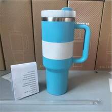 40 OZ H2.0 Stainless Steel Tumbler Double Wall Vacuum Insulated Portable Drinking Cup Travel Iced Coffee Mug Summer Drinkware With Handle And Straw, Perfect For Travel, Home, Office, Gift, Ice Drinks And Hot Drinks(Limited Edition 700pcs) - 霜白 - 查看 2