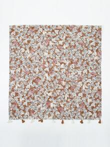 1pc New Heart Print Tassel Decor Shawl Scarf, Sweet Style Lightweight Wrap For Travel & Sun Protection - Multicolor - View 6