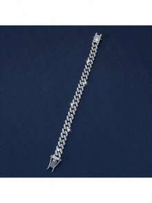 1pc Rhinestone Decor Cuban Link Chain Bracelet, Gift For Women - Cuban Chain Bracelet - View 3