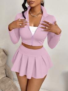 AIJ Amarilo 女士性感两件套，简约性感修身上衣搭配甜美安全短裤和半身裙，适合运动、日常穿着和春季网球。 - 淺紫色 - 查看 6