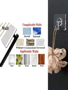 1/5 Set - USU 304 Stainless Steel Bathroom & Kitchen Accessories - No Drill Self-Adhesive Hooks, Towel Bar, Toilet Paper Holder, Towel Ring. - Square Bottom Nail-free - View 11