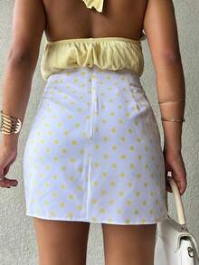 Polka Dot Skirt Shorts (Crocheted Knit Fabric) - 黃色 - 查看 2