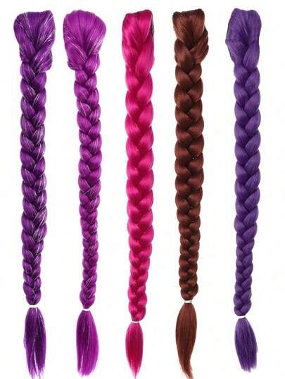 26 Inch Purple Braided Ponytail Wig, Long Pre-Stretched Ponytail Wig, Shiny Braided Ponytail, Soft Synthetic Hair Extension, Cosplay Ponytail Wig