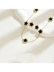 3pcs/Set Fashionable Clover Pendant Necklace, Bracelet And Earrings Jewelry Set, Perfect Gift For Mother's Day And Holidays - Black - View 4