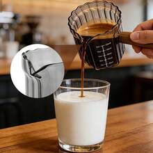 5oz/150ml Glass Measuring Cup With Wood Handle & Scale – Espresso Coffee Extraction & Milk Frothing Pitcher, Multi-Purpose Measuring Cup For Coffee, Tea, Syrup (Smoke Grey) - Grey - View 2