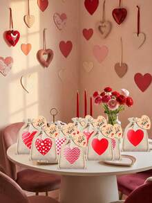 12/4pcs Heart-Shaped Linen Drawstring Pouches, Heart-Shaped Cards, Party Gift Bags, Souvenir Packaging, Gift Wrapping Supplies, Reusable Snack/Candy Bags, Suitable For Mother's Day, Bridal Shower, Wedding, Holiday Events, Birthday Party - Multicolor - View 7