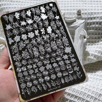 高品质美甲印花板、适合初学者的美甲装饰模板、手绘花朵印花板、美甲印花凝胶、美甲印花油、硅胶印花印章和刮板工具