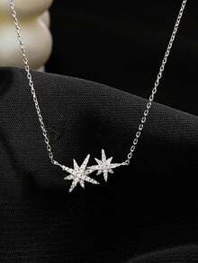 1pc Elegant Women's S925 Sterling Silver Necklace, Minimalist Six-Pointed Star Design, Unique Indie Style, Suitable As Party Or Birthday Gift - #1 - View 2