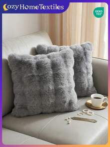1/2/4pcs Luxury Faux Fur Tuscany Style Throw Pillow Covers, Without Pillow Insert, Soft & Comfortable, Fluffy, Suitable For Living Room Sofa, Bedroom Headboard, Home Decor, Grey Plush Pillow Covers, Extra Large Size 45x45 Inches, Zipper Closure, Machine Washable, Oeko-Tex Certified