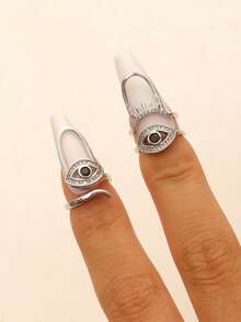 时尚法老恶魔之眼开口可调节精致指甲戒指设计几何指甲戒指，适合日常佩戴，女士 - 彩色 - 查看 4