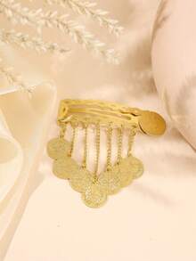 1pc Gold-Plated Women's Hair Clip, Coin Tassel, Middle Eastern Bridal Headpiece, Side Clip, Barrette, Fashion Women's Headpiece, Eid Festival Hair Clip - Multicolor - View 2