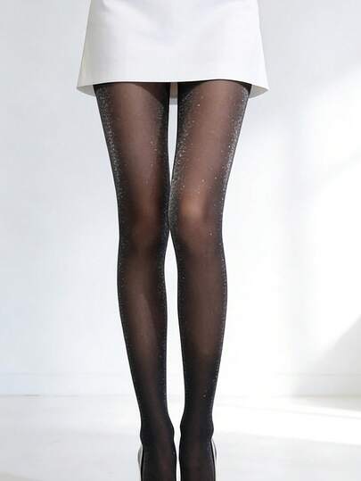 1双女士紧身裤，黑色银色闪光显瘦弹力打底裤，嘉年华服装，紧身连裤袜，女士晚礼服，性感半透明长筒袜，情人节服装，工作商务紧身裤，女士夜店装，时尚丝袜，女士连体衣，女士打底裤，配套服装，嘉年华，庆典服装