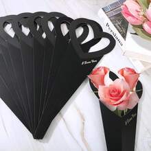 3/5/10 件套装 - 包装在心形花束礼盒中，内含花束纸袋和单朵花纸套，适合情人节、婚礼和母亲节。 - 黑色 - 查看 3