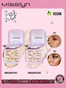 MISSLYN - 2支装高光套装，超闪亮高光，提亮肤色，打造光彩妆容，银色珠光高光，提亮肤色，高显色度柔滑配方，自然光泽 - #2+#1 - 查看 10