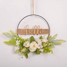 1 pieza Corona floral artificial, corona de aro floral de primavera/verano, corona circular de hierro con flores y hojas artificiales, decoración de bienvenida para pared, puerta, ventana, decoración del hogar, adorno colgante para boda - Multicolor - Ver 31