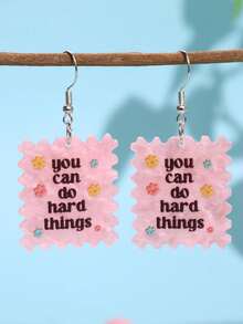 1 Pair Fashionable, Exquisite, Versatile, Unique, Creative Hip-Hop Punk Geometric Floral Slogan Acrylic Dangle Earrings For Women, Suitable For Daily, Party, Commute, Holiday, Festival - Multicolor - View 2