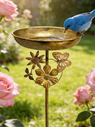 1pc Vintage Cast Iron Bird Bath/Feeder Combo - Rust-Resistant 5-Prong Ground , Durable Handcrafted Metal, Easy To Clean, Rustic Outdoor Decor, Garden Watering Bath, Freestanding Bird Bath, Classic Yard Decor, Great Holiday Gift, Suitable For Yard, Garden, Paddy Field, Farm