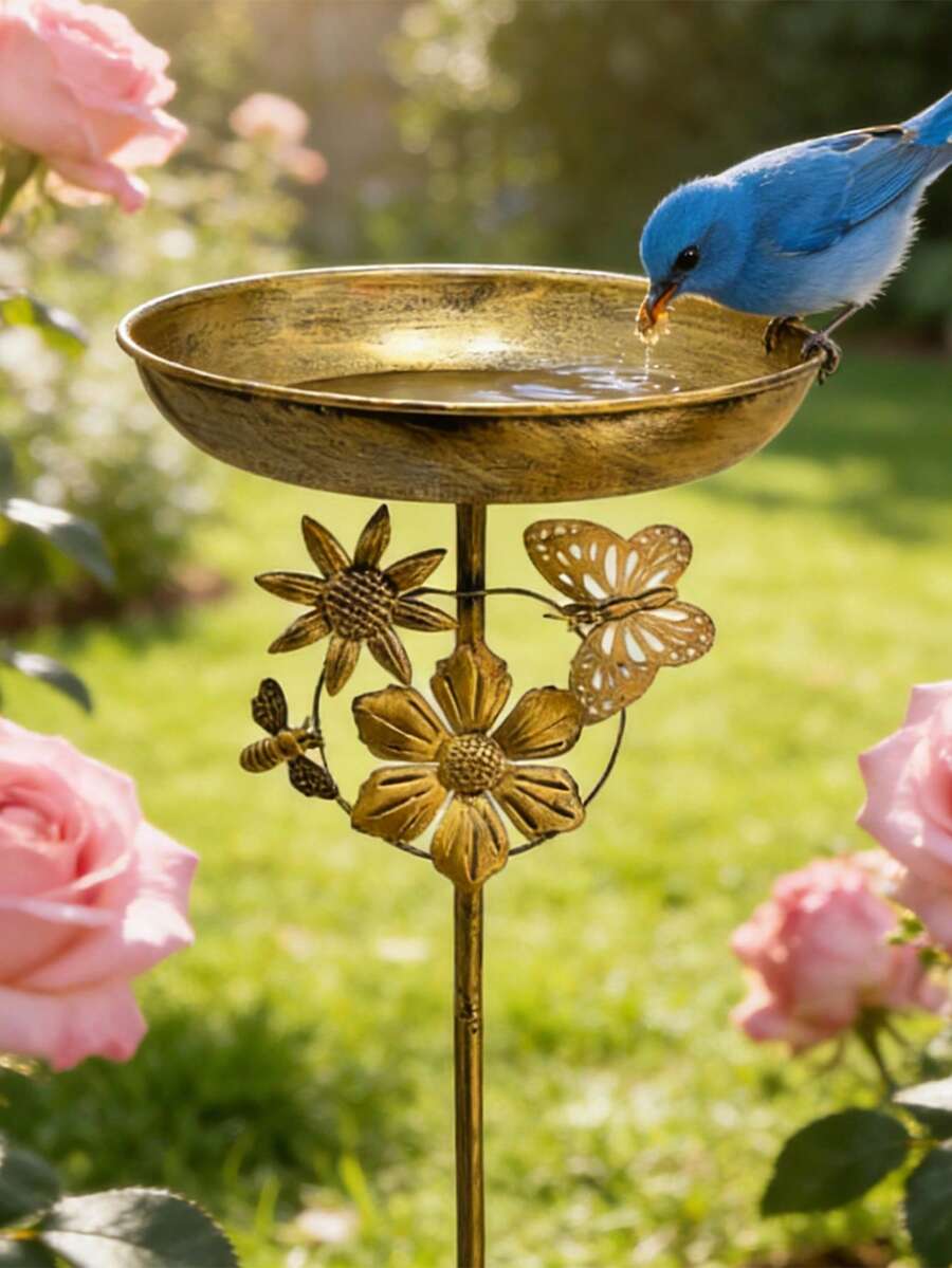 1件套复古铸铁鸟浴盆/喂食器组合 - 防锈五爪接地，经久耐用的手工金属材质，易于清洁，质朴的户外装饰，花园饮水盆，独立式鸟浴盆，经典庭院装饰，绝佳的节日礼物，适用于庭院、花园、稻田、农场 - 彩色 - 查看 1