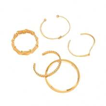 5pcs 18K Gold Plated Stainless Steel Exaggerated Leaf Smooth Bangle Bracelet, Asymmetrical Stripe Open Cuff Jewelry, Suitable For Gala, Music Festival, Holiday Gift, Daily Commute - Gold - View 5