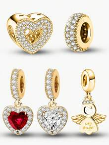 1 mặt dây chuyền hình trái tim lấp lánh thời trang, thích hợp để làm vòng tay, lắc tay, trang sức DIY và phụ kiện hàng ngày cho nữ, phù hợp cho các bạn gái. - Vàng - Xem 12