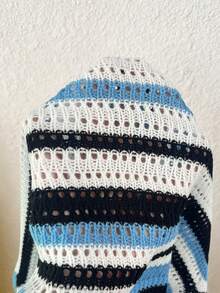 Striped Bodycon Mini Dress, Women's Casual Elegant Beach Holiday Outfit, Valentine's Day Party Sexy Hollow Out Sleeveless Knit Summer Dress - Multicolor - View 7