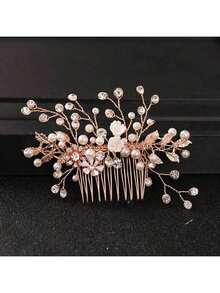 1件优雅花卉水晶女士发梳，浪漫新娘婚礼头饰，公主派对装饰发饰，伴娘发饰 - 彩色 - 查看 8