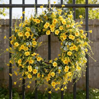 1 Stück Ins-Stil gelber Gänseblümchen-Kranz, Wanddekoration für Eingangsbereich, Schlafzimmer, Gartenzaun