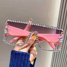 Women's Oversized Rhinestone Decorated Large Round Frame Glasses - Shiny Party And Daily Statement Glasses, Equipped With Transparent Decorative Lenses, Durable Non-Prescription Fashion Glasses, Suitable For Women, Bold Statement Glasses, Suitable For Night Out, Photography, And Daily Wear - Shield-Shaped Frame With Decorative Lenses, Non-Eye Function, Fashionable And , Suitable For Parties And Daily Use, Comfortable Fit, Easy To Wear - 紫色 粉紅色 - 查看 11