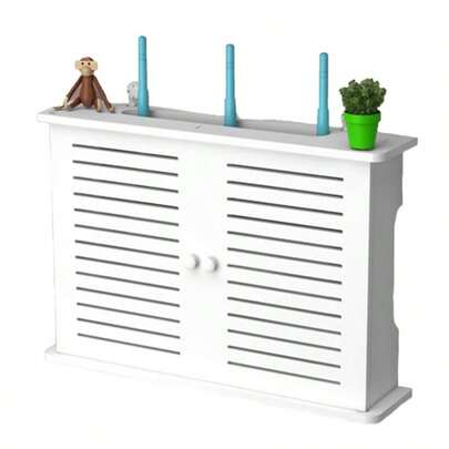 Les-Theresa Wifi Router Box Cabinet Wall Mounted Wifi Storage Box Cover Router Floating Shelf Adjustable Hider Cord Container Wifi Cabinet Router Rack For Wires Routers Home Office Double Door