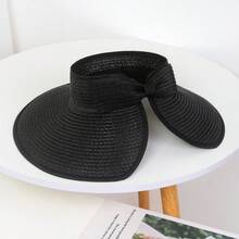 1 szt. Jednokolorowy kapelusz przeciwsłoneczny z kokardą, regulowany damski kapelusz słomkowy, modny, szeroki, zawinięty kapelusz przeciwsłoneczny ze słomy, odpowiedni na plażę i wakacje na wyspie - Wielokolorowe - Zobacz 12