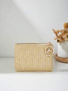时尚新款草编蝴蝶结口红包零钱包 - 金色 - 查看 5
