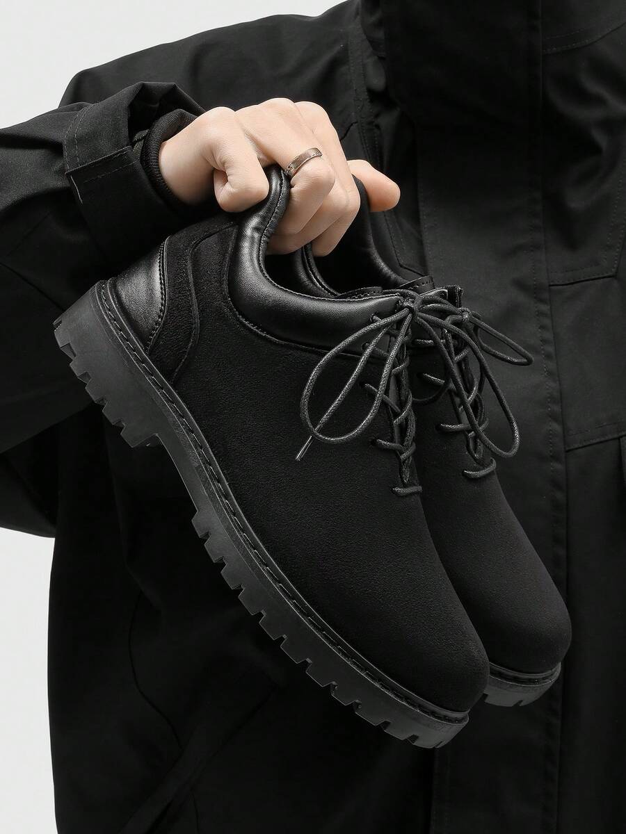 春夏新款厚底休闲正装鞋，男士商务低帮系带皮鞋，适合派对、婚礼等场合，简约皮鞋，通勤、约会、工作皆宜。 - 黑色 - 查看 1