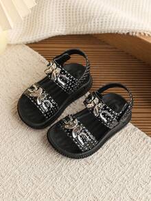 1 Pair Girls' Summer New Soft Bottom Fashion Outdoor Non-Slip Flat Sandals, Toddler/Little Kid Daily Wear Versatile Casual Beach Sandals - Black - View 2