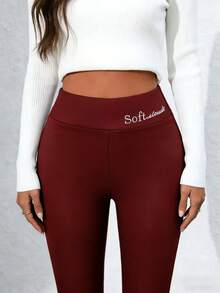 Women's Thermal Fleece Leggings - Autumn Winter High Waist Slim Fit Warm Pants - Đỏ - Xem 2