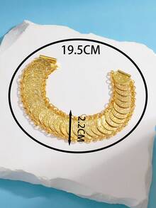 1 件奢华手工迪拜阿拉伯婚礼珠宝硬币镀金手链、手镯女士礼物 - 金色 - 查看 5