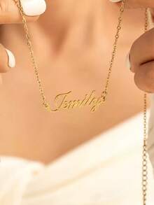 1 Customized Personalized Frosted Name Necklace Stainless Steel Nameplate Necklace Girl's Gift Jewelry Valentine's Day - Multicolor - View 2