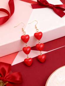 1对新款三心设计女童耳环，简约甜美亚克力耳钉，独特吊坠耳环 - 均碼 - 查看 1