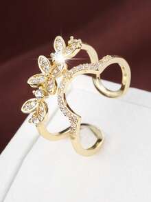 1枚时尚蝴蝶造型立方氧化锆可调节戒指，女士款 - 彩色 - 查看 6