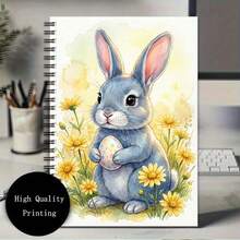 1本雏菊灰兔笔记本 - 灰兔手捧复活节彩蛋，立于黄色雏菊花丛中，水彩封面，螺旋装订，加厚防溅墨内页，适合用作植物日记、春季计划或笔记本，复活节礼物 | 计划本 | 文具用品，5.5 * 8.3 英寸 - 1pc - 查看 4