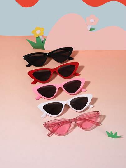 一套5副，男女童6-12岁聚碳酸酯猫眼框眼镜，糖果复古经典配色，休闲个性百搭时尚眼镜，适合户外旅行派对等场合，附赠眼镜盒