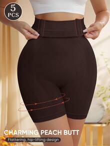 MEIYATING 5pcs/Pack Women High Waist Seamless Briefs, Tummy Control, Butt Lifting, Peach Hips Panties - Multicolor - View 3