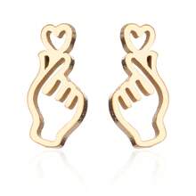 1 par snygga hjärtformade örhängen i rostfritt stål med gester, lämpliga för tillfälliga tillfällen som vardagsaktiviteter och sammankomster med bästa vänner - GED137 - Visa 11