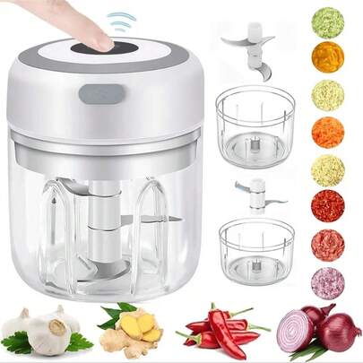 SOKANY 8.45oz Wireless Electric Mini Garlic Press, 23W High Power, Stainless Steel Triple Blade, USB Rechargeable. Suitable For Crushing Garlic, Chili, Onion, Ground Meat, Nuts, Etc. Great For Kitchen And Camping, Essential Food Processor Tool.