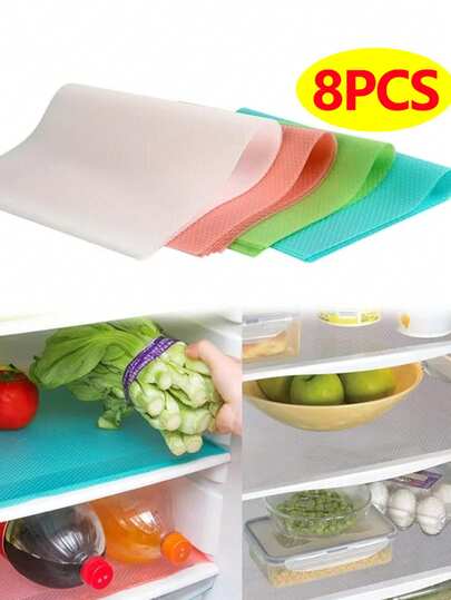 4/8 قطعة من وسادات الثلاجة مانعة للانزلاق ومقاومة للماء يمكن قصها، بطانة رف الثلاجة، وسادات مطبخ قابلة للغسيل لأدراج الخزانة والطاولة