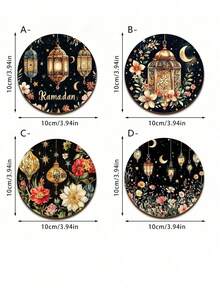 以伊斯兰图案和斋月为主题的杯垫，饰有金色新月和花卉印花，防滑，适用于咖啡杯，耐热耐用，适用于客厅、厨房和办公室，是送给家人、朋友和爱人的礼物，适合斋月、开斋节、情人节、圣诞节和感恩节，斋月快乐！ - 彩色 - 查看 7