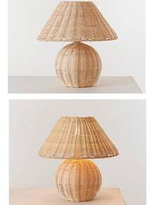 1pc Bohemian Rattan Pleated Table Lamp, Nordic Ins Style Soft Lighting Bedroom Bedside Lamp, Cozy Decor Nightlight For Homestay - Natural Wood Color - View 5